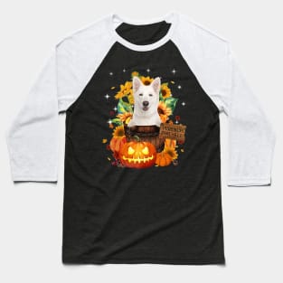 White German Shepherd Halloween Pumpkin Fall Bucket Baseball T-Shirt